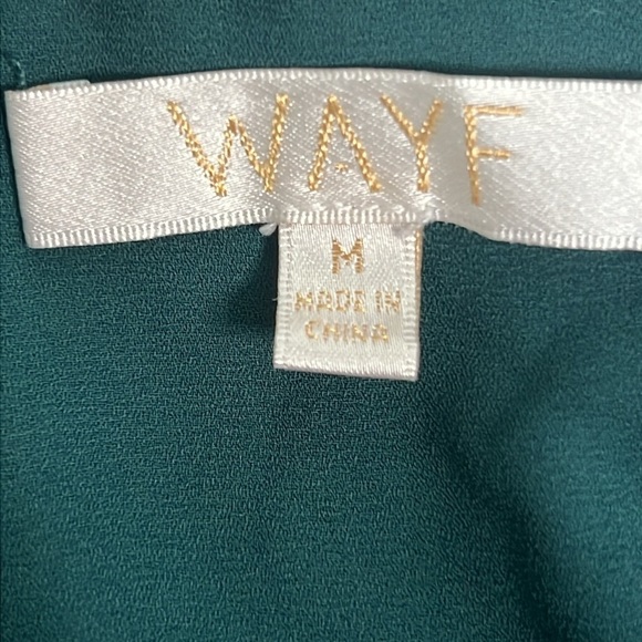 Wayf floral dress green true wrap with yellow pink white flowers ruffle Vneck M - Picture 9 of 13